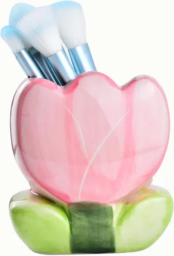 Caja de almacenamiento de cosméticos de tulipanes de cerámica, organizadores de escritorio, soporte de almacenamiento de brochas de maquillaje, caja