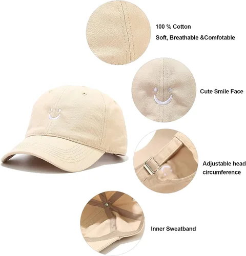 Miniatura 6 de Umeepar Gorra de béisbol con cara sonriente para mujeres y hombres, ajustable, de perfil bajo, de algodón, sin estructura, para papá