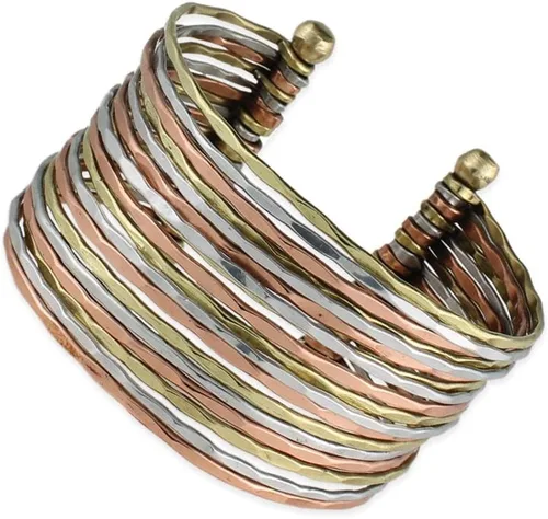 Miniatura 4 de ZAD Pulsera martillada de metal mixto, talla única, Metal Cobre, Sin gemas.