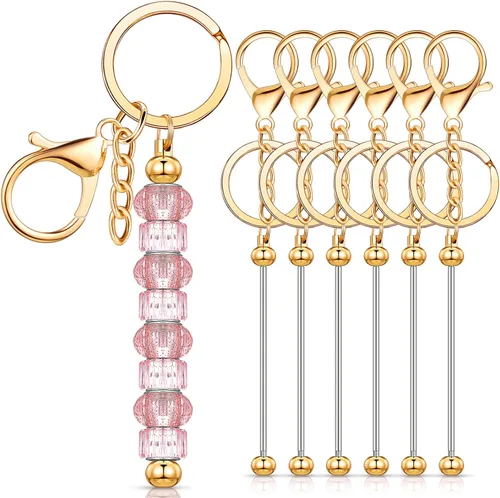 Miniatura 13 de Huwena 6 piezas de llaveros con cuentas, barras en blanco, llavero de cuentas de metal para colgante, manualidades, joyería, regalo