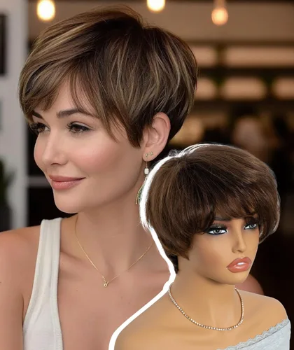 Miniatura 12 de QUEEN VIRGIN REMY QVR Pixie Cut Wig Human Hair Wigs with Bangs Short Wigs for Black Women Human Hair Different Style Pixie Wig for Daily Wear Black