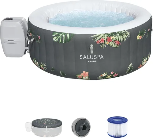Miniatura 12 de Bestway SaluSpa Miami - Bañera de hidromasaje inflable para 2 a 4 personas, spa portátil de bajo consumo redondo para exteriores con 120 AirJets, 71
