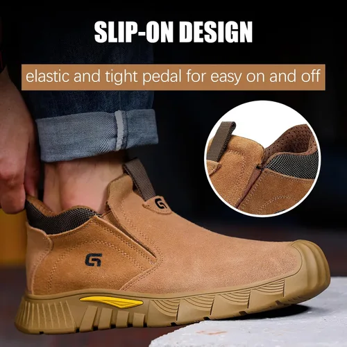 Miniatura 5 de GLANOUDUN - Botas de trabajo de soldadura para hombre, con punta de acero, antideslizantes, zapatos de trabajo indestructibles para hombre, zapatos