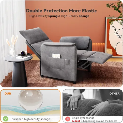 Miniatura 4 de Sillón reclinable, reclinable eléctrico de felpilla ajustable con control remoto y respaldo acolchado, asiento de sofá reclinable de cine en casa