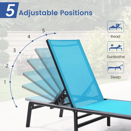 Miniatura 6 de Murago Outdoor Chaise Lounge Chair Set of 2, Foldable Lightweight Patio Lounge Chair with Assembly-Free, 5-Position Adjustable Backrest, Pool Lounge