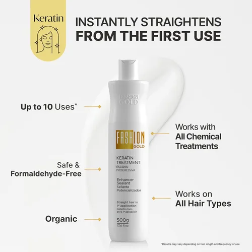 Miniatura 3 de FASHION GOLD Tratamiento capilar de queratina (10 USOS por Botella), Keratina para Alisar el Pelo, Tratamiento de Botox Capilar, Tratamiento