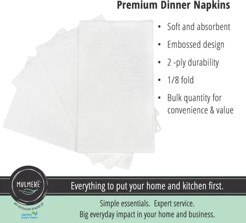 Miniatura 2 de MULMEHË Servilleta de cena prémium de 2 capas de 1/8 pliegues para restaurantes, catering, hogar y eventos, 15 x 16 pulgadas, color blanco, paquete