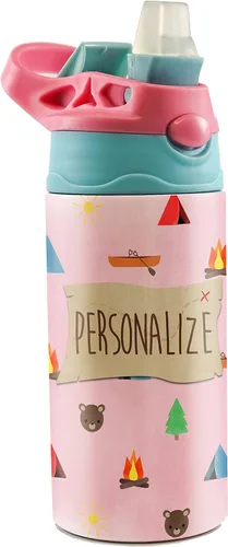 Miniatura 10 de All-Star Sports – Diseño rosa – Botella de agua pequeña de 12 onzas con popote de silicona desplegable – Personalizar con nombre – Aislamiento