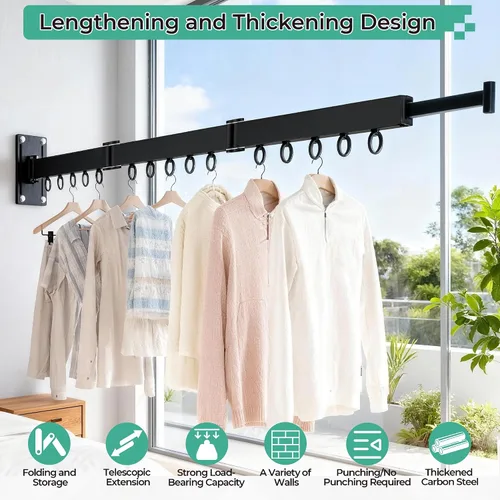 Miniatura 4 de Estante de secado de pared, plegable y giratorio, triple colgador plegable que ahorra espacio, adecuado para guardarropa, balcón, baño, carga máxima