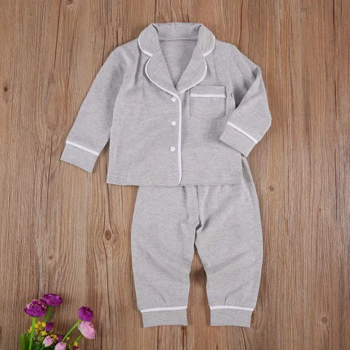Miniatura 106 de Conjunto de pijama de manga larga con botones para niña pequeña, conjunto de ropa de dormir