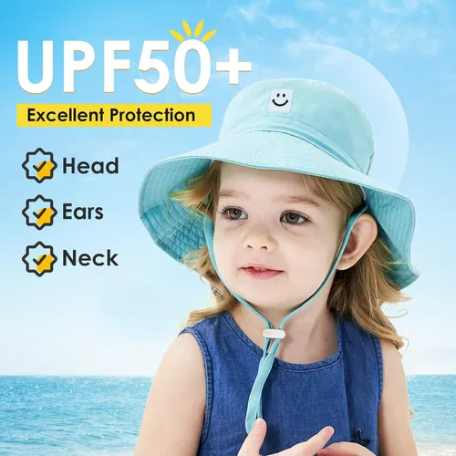Miniatura 5 de Zando Sombrero de sol para bebé, con cara sonriente, protección solar UPF 50+, sombrero de cubo ajustable para bebé