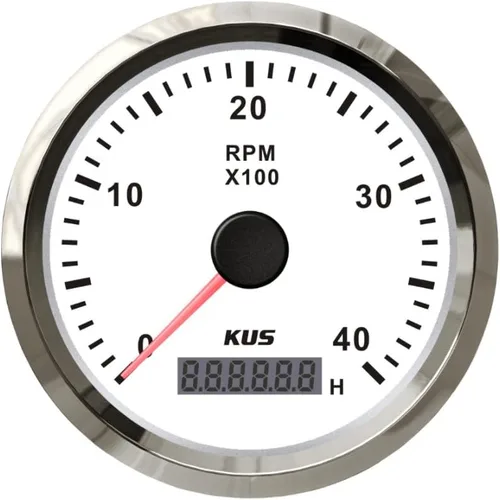 Miniatura 13 de Kus Tacómetro de 3.346 in RPM REV Contador con medidor de horas 8000RPM con retroiluminación 12V/24V (8K-Negro+Acero Inoxidable)