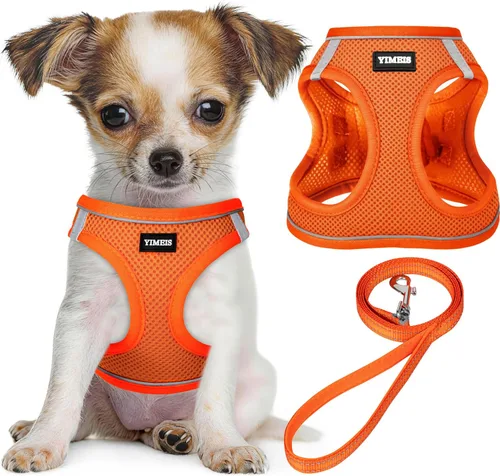 Miniatura 29 de YIMEIS Juego de arnés y correa para perro, arnés de malla suave sin tirones, chaleco reflectante ajustable para cachorros para perros pequeños