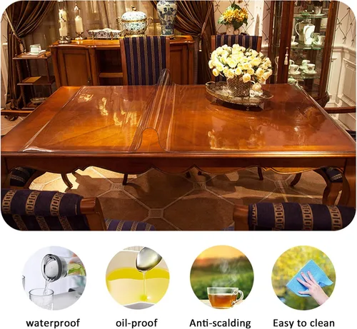 Miniatura 3 de Protector de mesa de vidrio suave de PVC, protector de mantel transparente con bordes de 68°, placa de cristal de plástico transparente