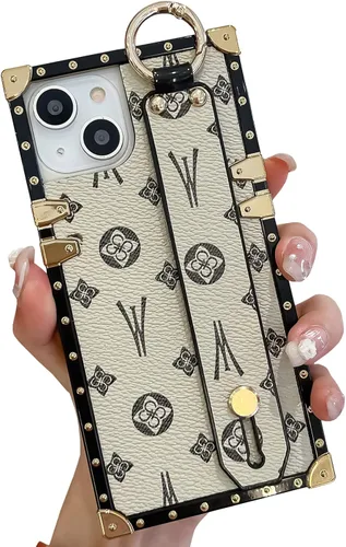 Miniatura 8 de Funda rectangular de cuero compatible con 11 con correa para muñeca, funda de diseñador de lujo para mujeres y niñas, funda protectora con soporte