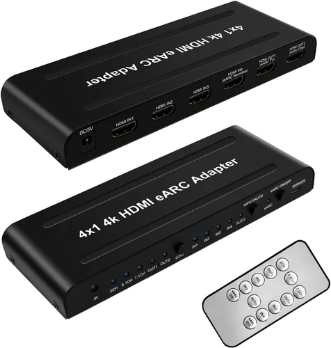4x2 HDMI 2.0 eARC Audio Extractor & Switch, 4k HDMI eARC adaptador compatible con control remoto IR, interruptor eARC/ARC, barra de sonido, HDCP