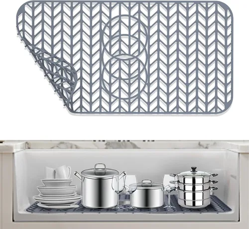 AWOKE - Protectores para fregadero de cocina, alfombrilla de fregadero de 24 x 12.5 pulgadas, resistente al calor, de silicona, fácil de limpiar, de