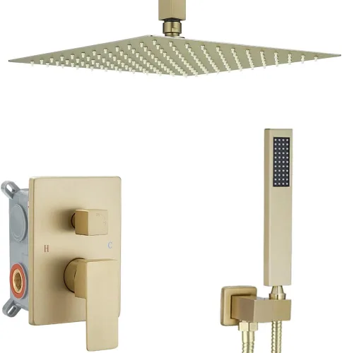 Miniatura 17 de Sistema de ducha de níquel cepillado para baño de 12 pulgadas, cabezal de ducha de lluvia, montaje en techo con juego combinado de ducha de mano