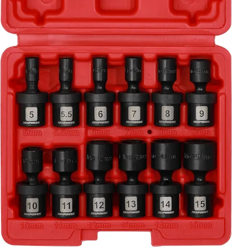 Miniatura 2 de MIXPOWER Juego de 12 piezas de enchufe de impacto universal métrico de 1/4" de profundidad, CR-MO, enchufe giratorio con oscilación flexible, 5mm
