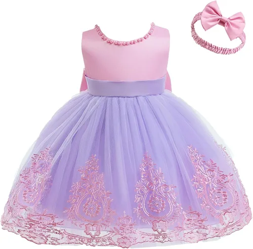 Miniatura 3 de CMMCHAAH 6M-7T - Vestidos de encaje bordado para niñas pequeñas, vestido sin bolsa con gorro