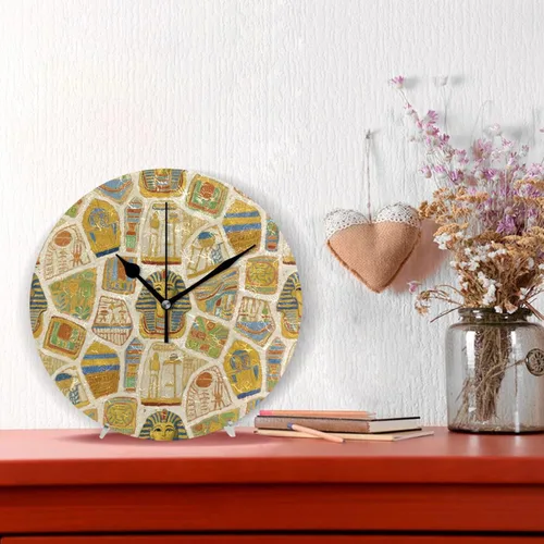 Miniatura 2 de Pintura de arte beige egipto retro 10 pulgadas redondo niños habitación reloj de pared no tictac moderno para oficina aula comedor reloj para cocina