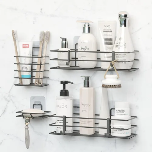 Miniatura 2 de Dekula Organizador adhesivo para ducha, paquete de 4, estantes de ducha para almacenamiento de baño, organizadores de baño de acero inoxidable a