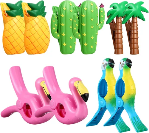 CHENGU 10 clips para toallas de playa, clips para toallas, soportes para sillas de playa, tamaño gigante, pasadores de ropa de plástico, loro