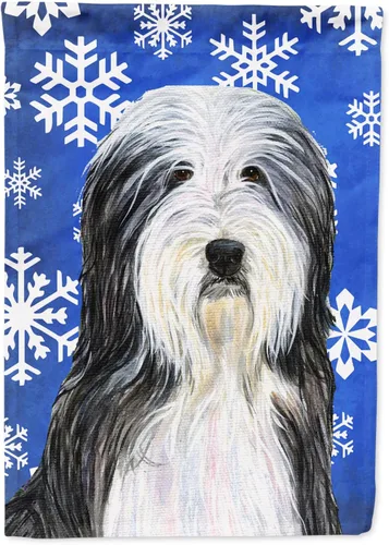 Miniatura 199 de Caroline's Treasures SC9374GF Bulldog English Snow flakes Holiday Garden Flag Buzón Bandera decorativa para patio exterior, patio, obras de arte