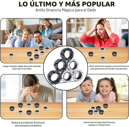 Miniatura 4 de Cevioce Juego de 6 anillos magnéticos giratorios, juguetes terapéuticos para adolescentes, TDAH, ansiedad, antiestrés, personas con TDAH; juguetes