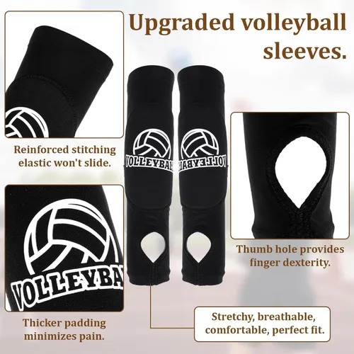 Miniatura 3 de Ymapinc Mangas de voleibol para brazos, mangas protectoras acolchadas con orificio para el pulgar, diseño transpirable y ligero para hombres y Negro