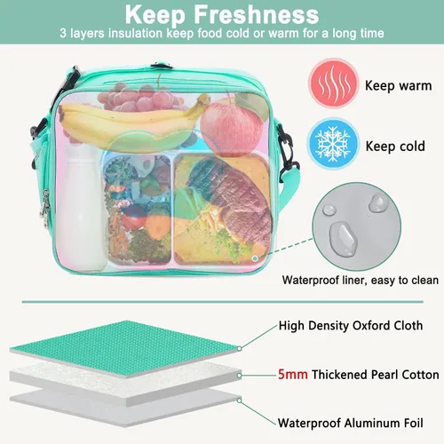 Miniatura 4 de Lonchera para niños y niñas, bolsa de mano aislada con diseño de arco iris, a prueba de fugas, térmica, reutilizable, para la escuela, la oficina