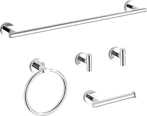 Juego de herrajes de baño cromados de 5 piezas con toalleros para baño, juego de barras para toallas de baño de acero inoxidable SUS304, kit de