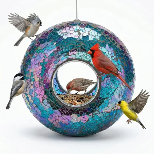 Miniatura 9 de Comedero para pájaros, comedero para pájaros salvajes a prueba de ardillas redondo, diseño de vidrio colgante con entrada para pájaros, comedero