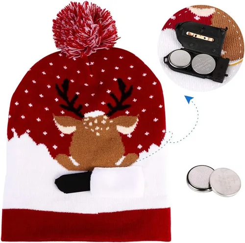Miniatura 4 de OurWarm Gorro de Navidad con luces LED, unisex, de punto, para fiestas de Navidad