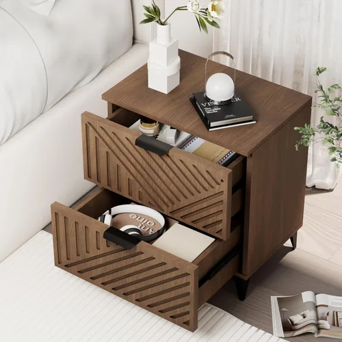 Miniatura 41 de Royal Windsor Mesita de noche acanalada con 3 cajones, mesa auxiliar lateral, armario de almacenamiento de acento, mesita de noche moderna