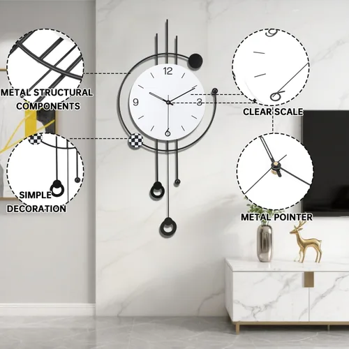 Miniatura 2 de SIN&MI Reloj de pared grande para decoración de sala de estar, gran arte decorativo de pared, reloj de péndulo, funciona con pilas, sin tictac