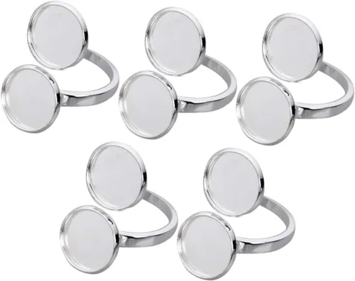 Miniatura 4 de EXCEART 10 piezas de soporte de anillo ajustable base de anillo bandeja de anillo soporte redondo en blanco base de cabujón bandeja de servir