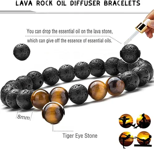 Miniatura 2 de WAINIS 10 pulseras de cuentas de roca de lava para hombres y mujeres hematita de ojo de tigre ónix negro cuentas mate difusor de aceites esenciales