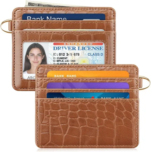 Miniatura 19 de Bolsillo frontal minimalista delgado con bloqueo RFID para tarjetas de crédito, cartera pequeña, bonita funda para tarjetas para mujeres, beige