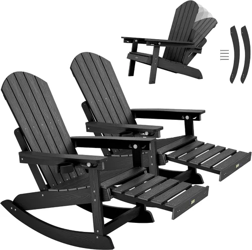 Miniatura 26 de YEFU Sillas Adirondack con otomana retráctil: sillas mecedoras Adirondack de gran tamaño, respaldo alto ajustable de 5 niveles, balancín para Gris