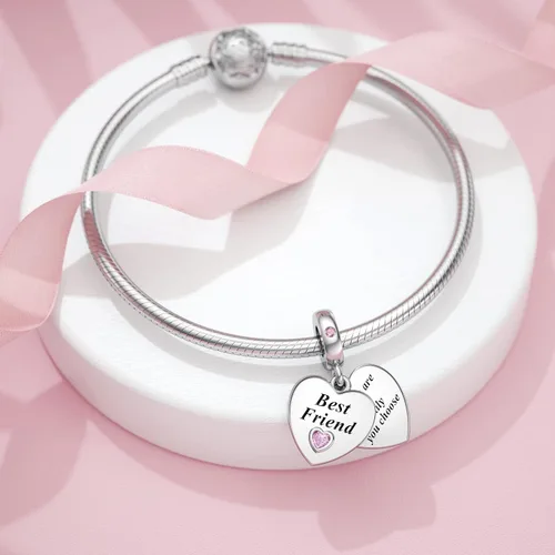 Miniatura 2 de JIAYIQI Dijes de Madre Hermana Hija Esposa que se Ajustan a Pulseras de Dijes y Collares con Dijes de Doble Corazón de Amor Cuentas de Plata de Ley