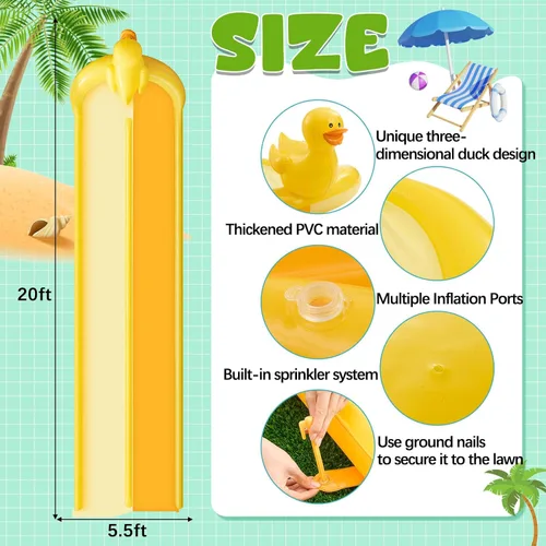 Miniatura 2 de Foilswirl Tobogán acuático de pato 3D de 20 pies, tobogán de agua de doble carril, valla segura de 3 caras, inflable resistente con 2 tablas