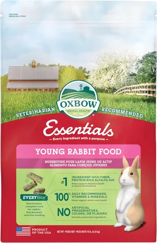 Oxbow Essentials - Alimento para conejos, conejo joven, fabricado con Oxbow Timothy, pellets de comida para mascotas para conejos, productos para