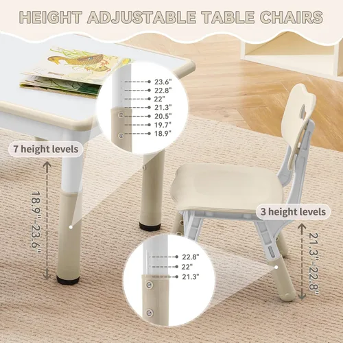 Miniatura 2 de GITAWUSA Juego de mesa y sillas de estudio para niños, mesa y silla ajustable en altura para niños de 3 a 8 años, escritorio con graffiti