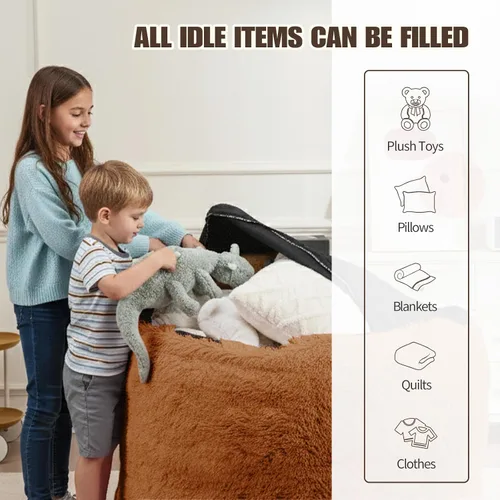 Miniatura 7 de WSOFRLAC Bean Bag Cover (No Filler), Stuffed Animal Storage Bean Bag Covers for Kids, Soft Faux Fur Washable Cover with Pocket Handle, Comfy Fluffy