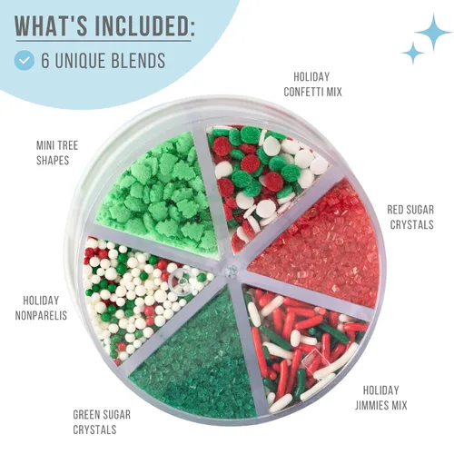 Miniatura 2 de Sweets Indeed Mezcla de Chispas Navideñas – Surtido Navideño de 6 Celdas 182.9 g Chispas Comestibles, Pastillas y Perlas de Azúcar para Decorar