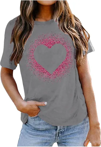 Miniatura 15 de Camisetas de manga corta con estampado de corazón para mujer, camisetas de ajuste regular, linda y divertida, ropa de regalo 2023
