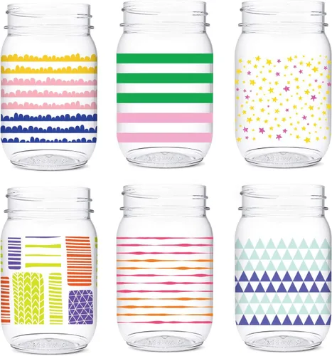 Miniatura 12 de TOSSWARE POP Mason - Tarro de 473 ml, radiante, para cumpleaños, juego de 6 piezas, reciclable, irrompible, de plástico transparente impreso