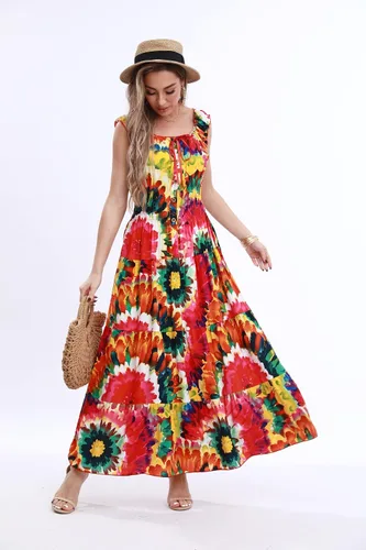 Miniatura 5 de OSTOO Vestido largo de verano 2024 con estampado floral bohemio y holgado para mujer