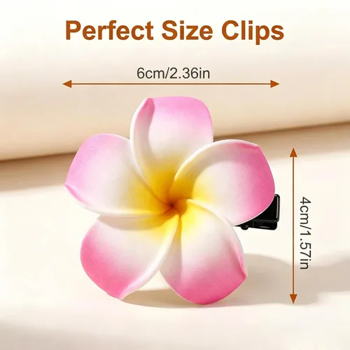Miniatura 2 de 12 pinzas para el cabello de 2.36 pulgadas estilo hawaiano hawaiano hawaiano bohemio con flores de espuma de plumeria, decoración para el cabello
